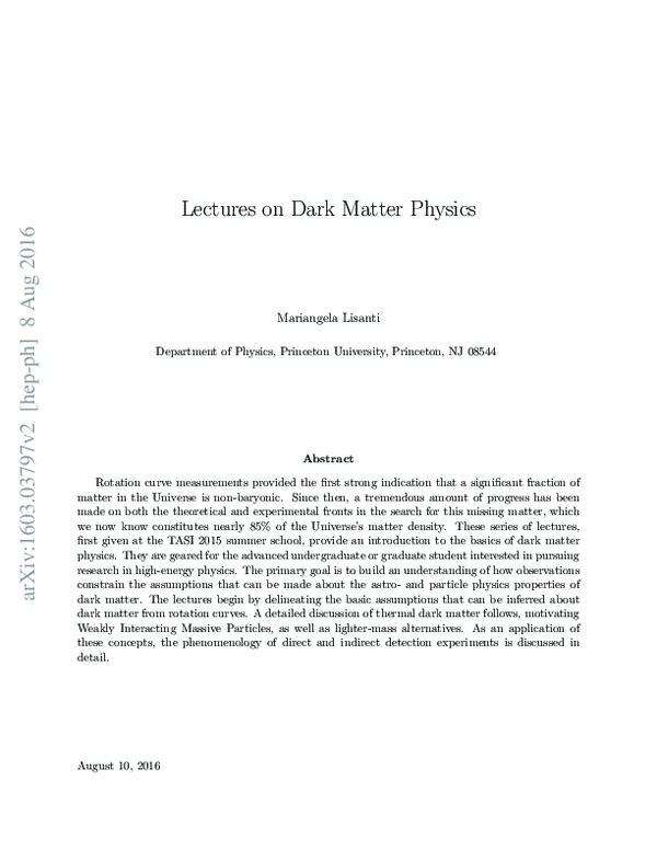(PDF) Lectures on Dark Matter Physics