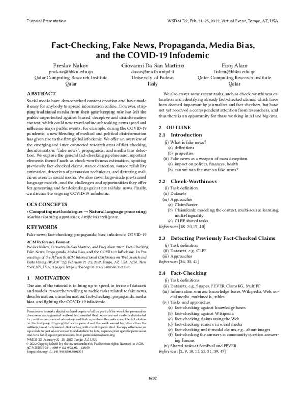 (PDF) Fact-Checking, Fake News, Propaganda, Media Bias, and the COVID ...