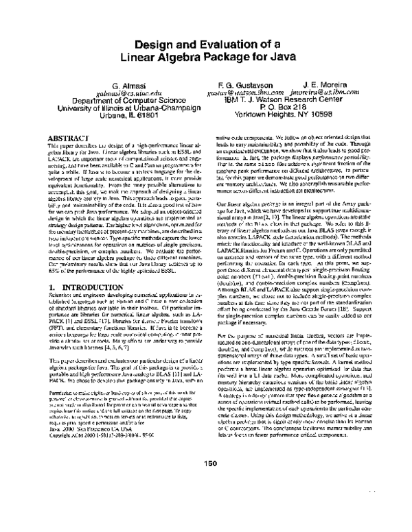 (PDF) Design and evaluation of a linear algebra package for Java