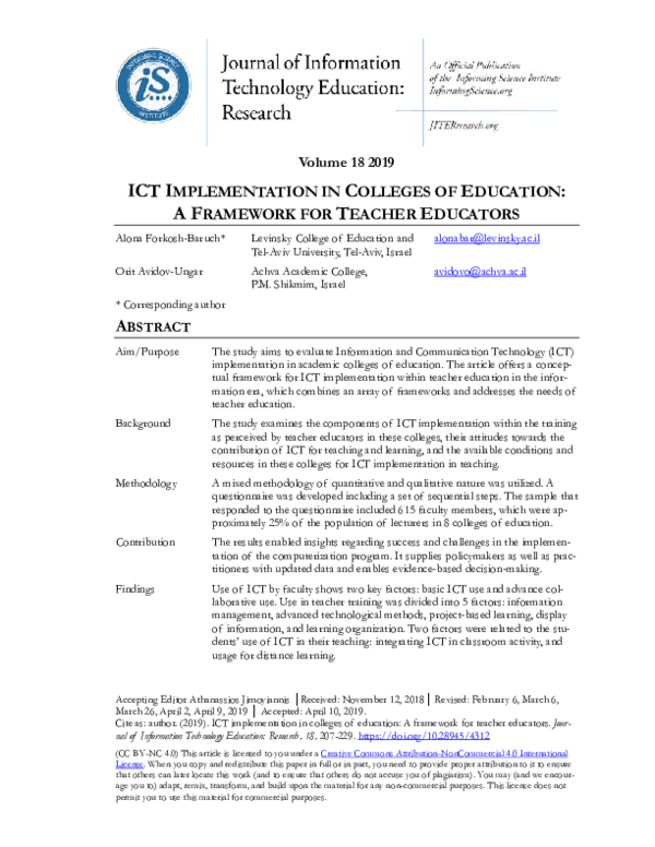 (PDF) ICT Implementation in Colleges of Education: A Framework for ...