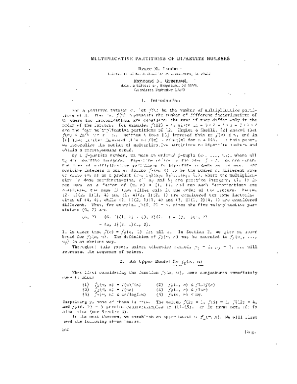 (PDF) Multiplicative partitions of bipartite numbers