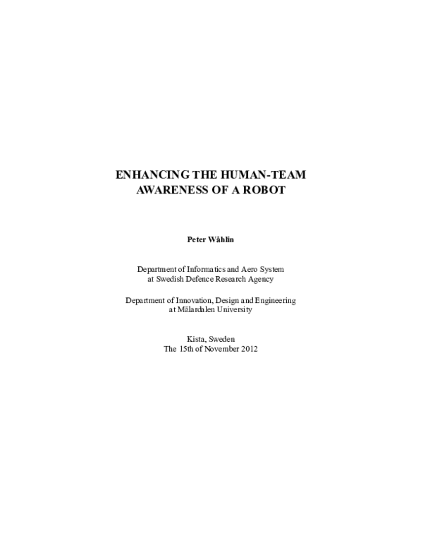 (PDF) Enhanching the Human-Team Awareness of a Robot