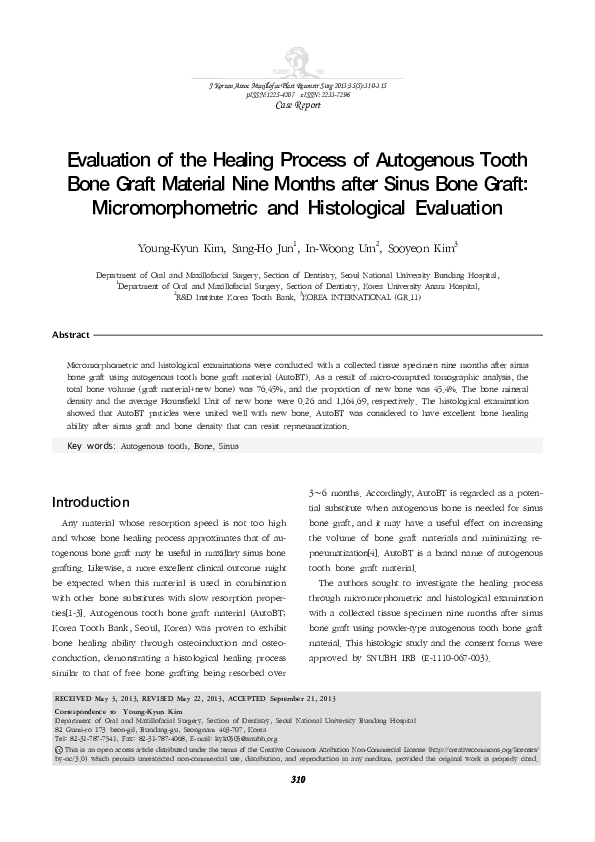 (PDF) Evaluation of the Healing Process of Autogenous Tooth Bone Graft ...