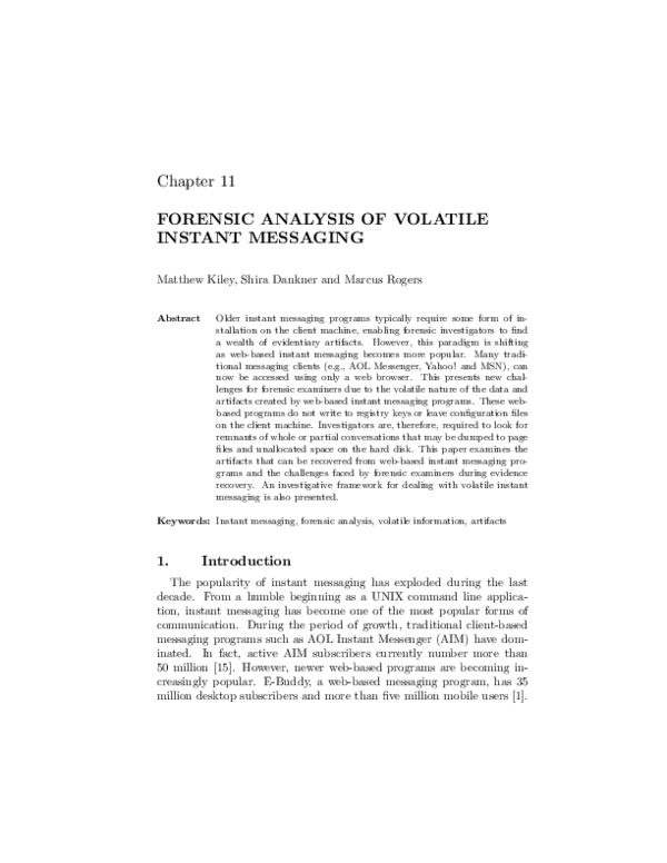 (PDF) Chapter 11 FORENSIC ANALYSIS OF VOLATILE INSTANT MESSAGING