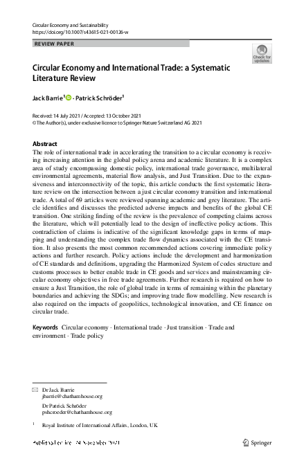 (PDF) Circular Economy and International Trade: a Systematic Literature ...