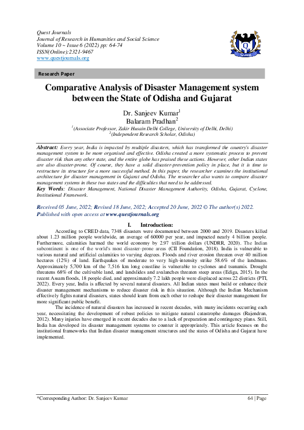 (PDF) Comparative Analysis of Disaster Management system between the ...