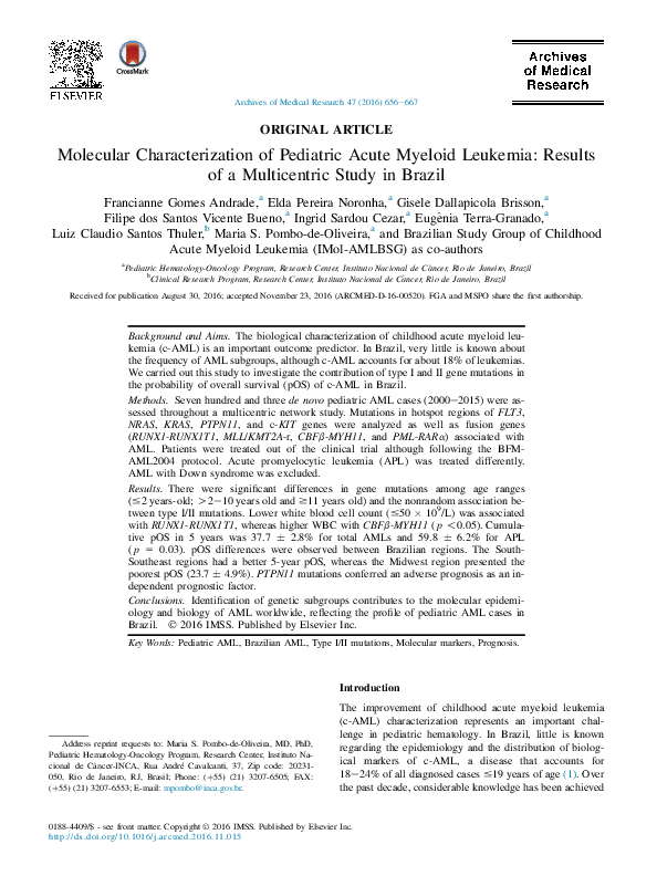 (PDF) Molecular Characterization of Pediatric Acute Myeloid Leukemia ...