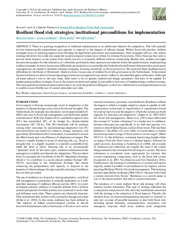 (PDF) Resilient flood risk strategies: institutional preconditions for ...