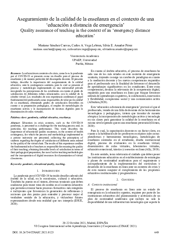 (PDF) Aseguramiento de la calidad de la enseñanza en el contexto de una ...