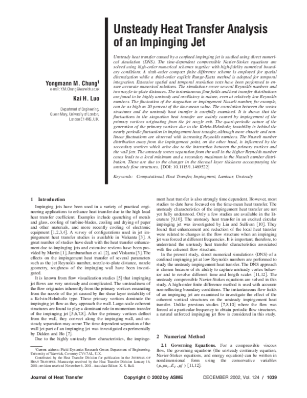 (PDF) Unsteady Heat Transfer Analysis of an Impinging Jet