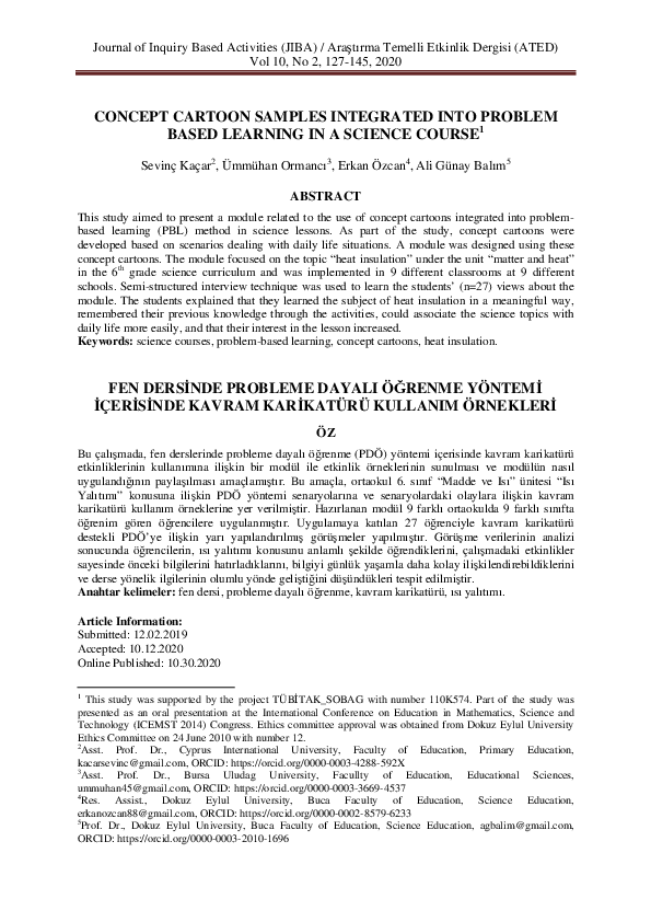 (PDF) Concept Cartoon Samples Integrated into Problem Based Learning in ...