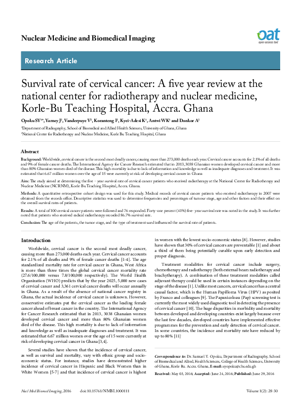 (PDF) Survival rate of cervical cancer: A five year review at the ...