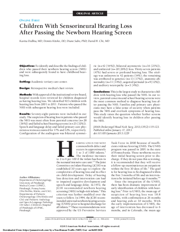 (PDF) Children With Sensorineural Hearing Loss After Passing the ...