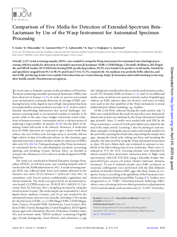 (PDF) Comparison of Five Media for Detection of Extended-Spectrum Beta ...