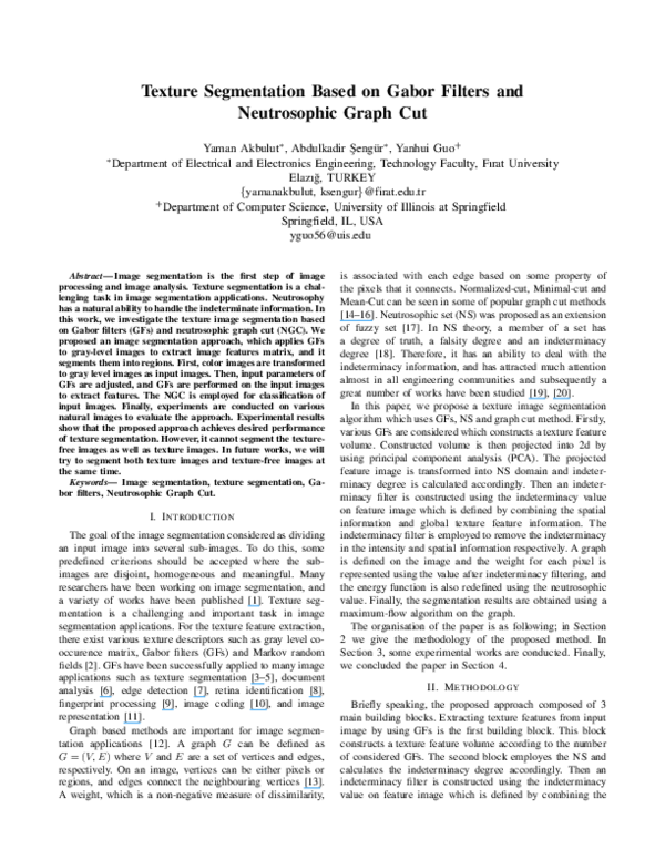 (PDF) Texture Segmentation Based On Gabor Filters And Neutrosophic ...
