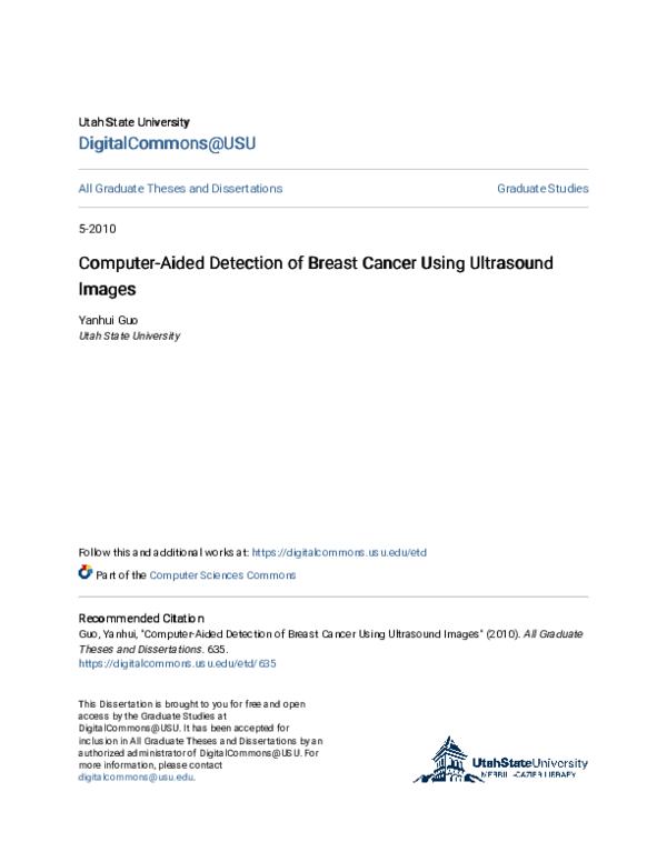 (PDF) Computer-Aided Detection of Breast Cancer Using Ultrasound Images