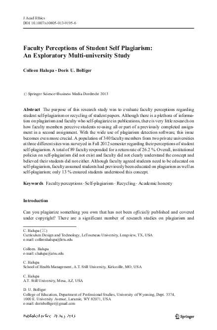 (PDF) Faculty Perceptions of Student Self Plagiarism: An Exploratory ...