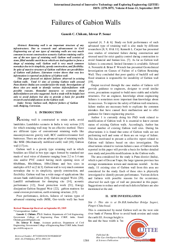 (PDF) Failures of Gabion Walls