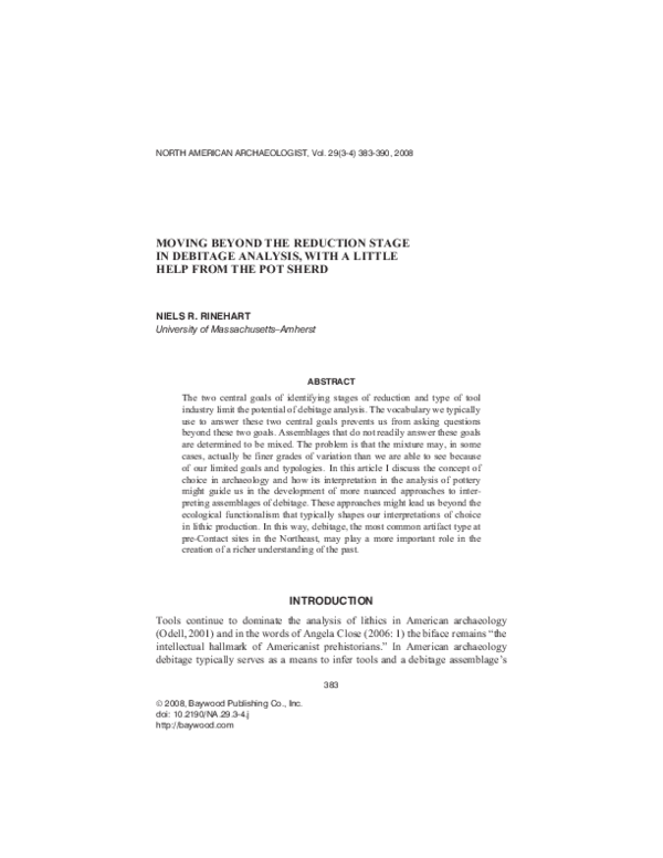 (PDF) Moving Beyond the Reduction Stage in Debitage Analysis, with a ...