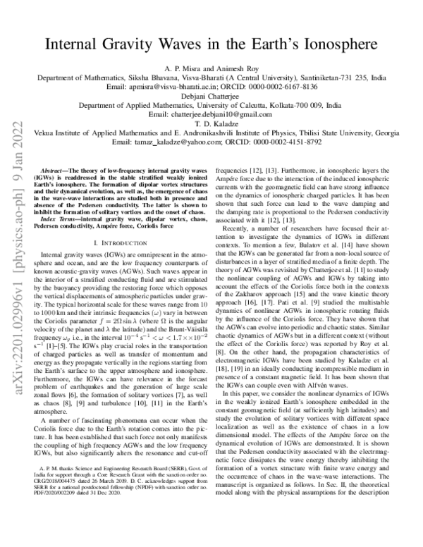 (PDF) Internal Gravity Waves in the Earth's Ionosphere
