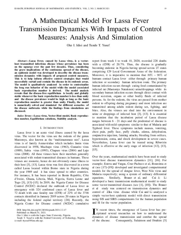 (PDF) A Mathematical Model For Lassa Fever Transmission Dynamics With ...