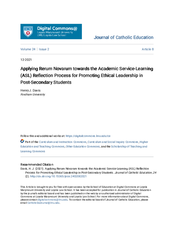 (PDF) Applying Rerum Novarum towards the Academic Service-Learning (ASL ...