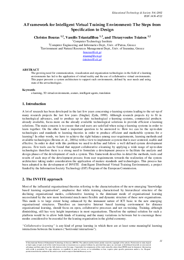 (PDF) A Framework for Intelligent Virtual Training Environment: The ...