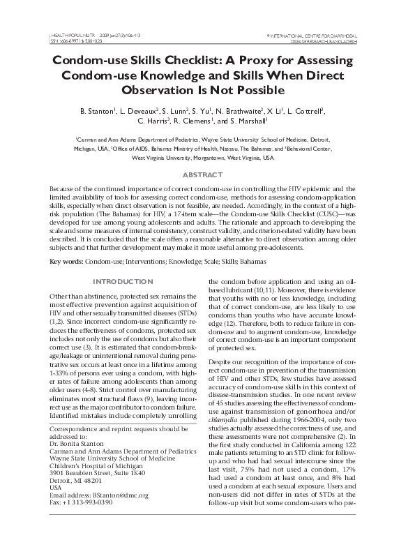 (PDF) Condom-use Skills Checklist: A Proxy for Assessing Condom-use ...