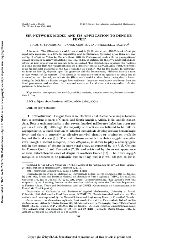 (PDF) SIR-Network Model and Its Application to Dengue Fever