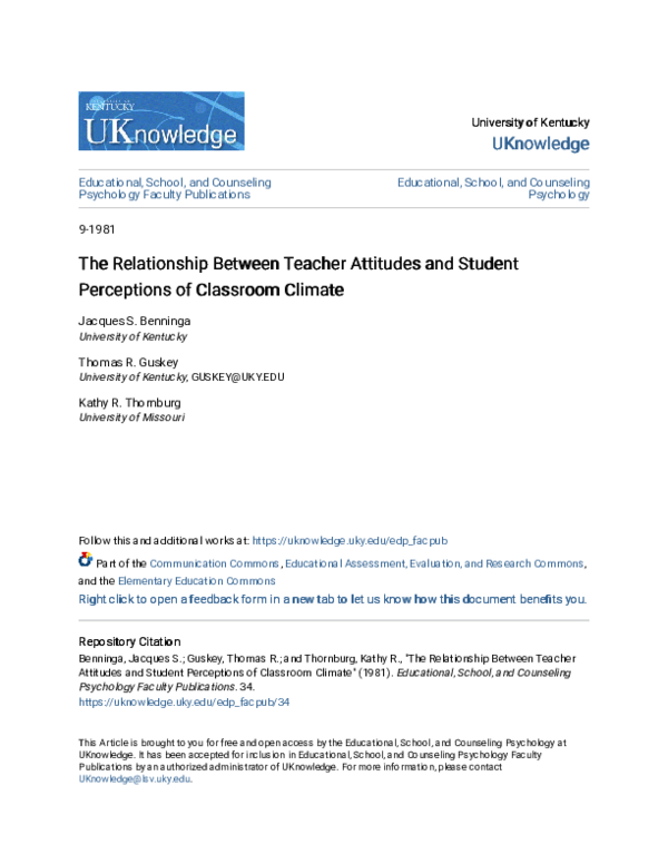 (PDF) The Relationship between Teacher Attitudes and Student ...