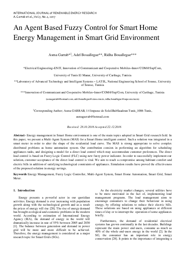 (PDF) An Agent Based Fuzzy Control for Smart Home Energy Management in ...