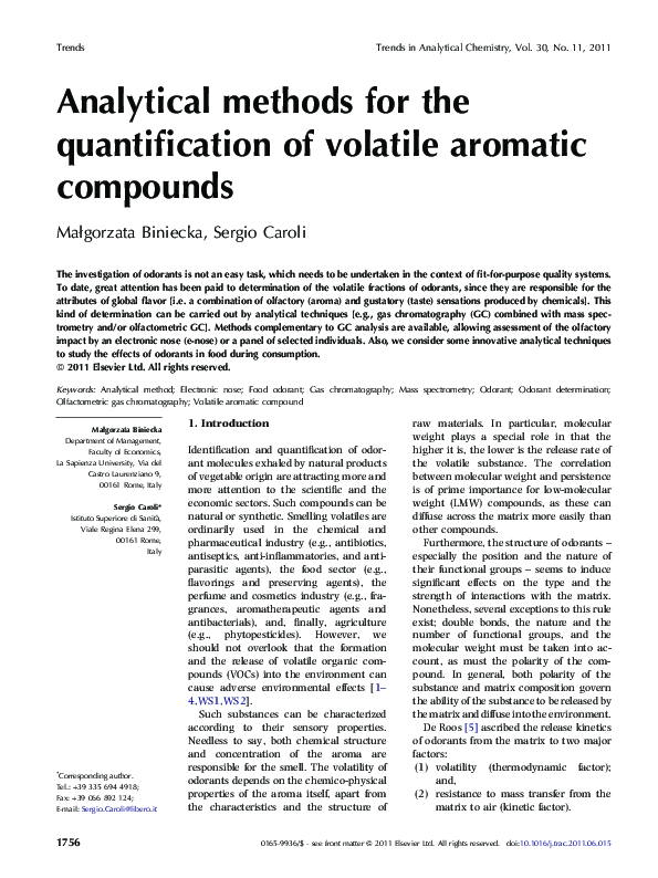 (PDF) Analytical methods for the quantification of volatile aromatic ...