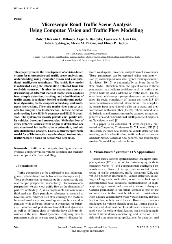 (PDF) Microscopic Road Traffic Scene Analysis Using Computer Vision and ...