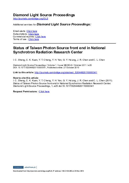 (PDF) Status of Taiwan Photon Source front end in National Synchrotron ...