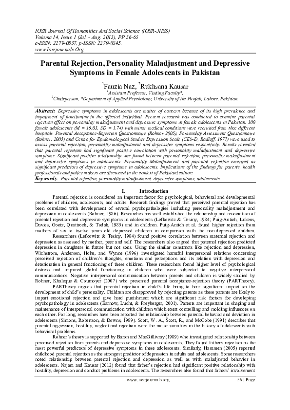 (PDF) Parental Rejection, Personality Maladjustment and Depressive ...