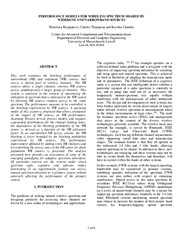 (PDF) Performance Models for Wireless Spectrum Shared by Wideband and ...