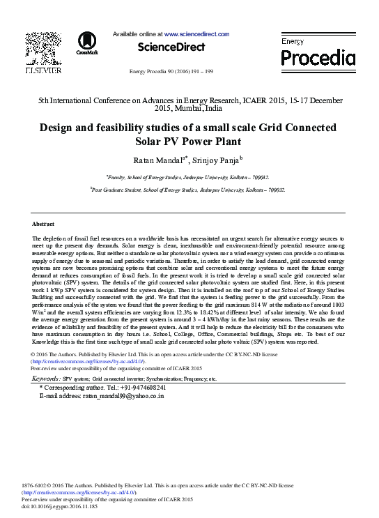 (PDF) Design and Feasibility Studies of a Small Scale Grid Connected ...