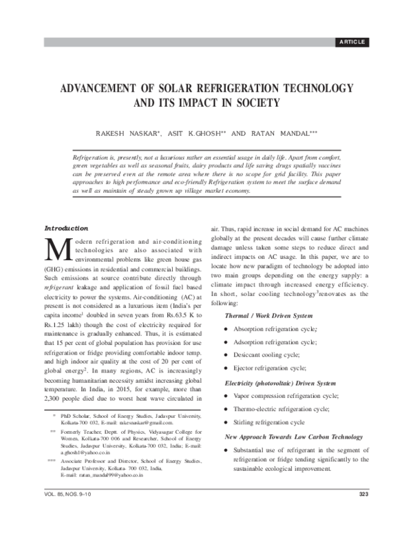 (PDF) Advancement of Solar Refrigeration Technology and Its Impact in ...