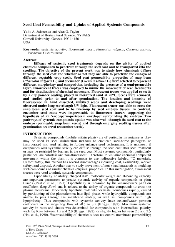 (PDF) Seed Coat Permeability and Uptake of Applied Systemic Compounds