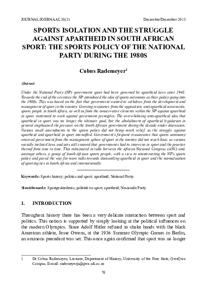 (PDF) Sports isolation and the struggle against apartheid in South ...