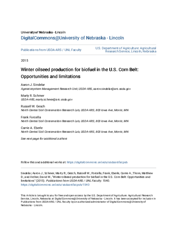 (PDF) Winter oilseed production for biofuel in the US Corn Belt ...