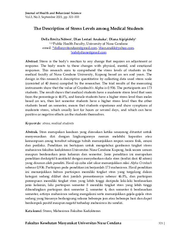 (PDF) The Description of Stress Levels among Medical Students