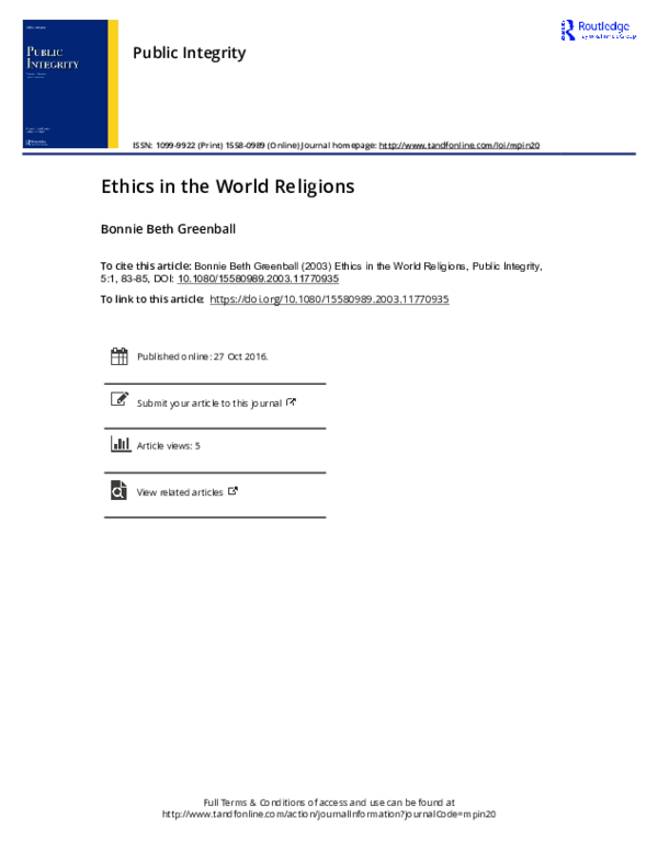 (PDF) Ethics in the World Religions