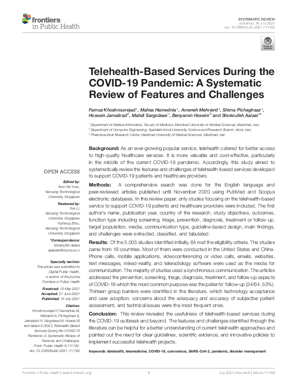 (PDF) Telehealth-Based Services During the COVID-19 Pandemic: A ...