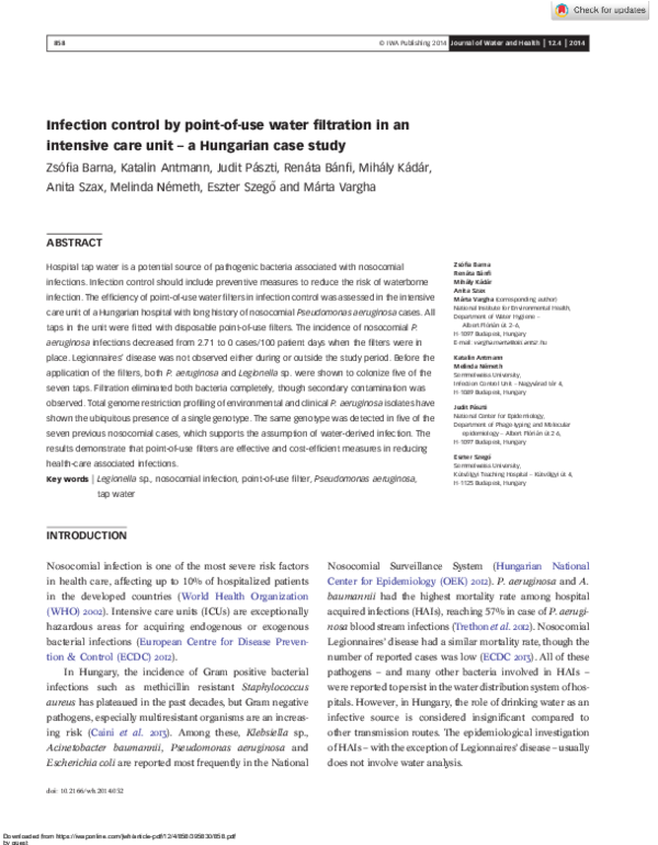 (PDF) Infection control by pointofuse water filtration in an