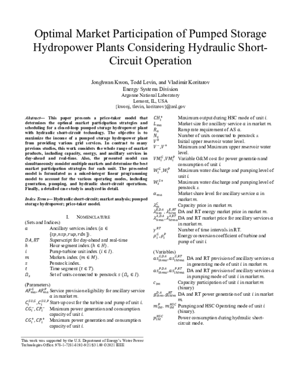 (PDF) Optimal Market Participation of Pumped Storage Hydropower Plants ...
