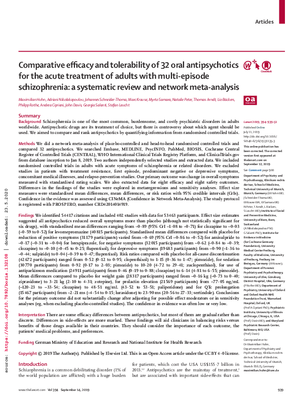 (PDF) Comparative efficacy and tolerability of 32 oral antipsychotics ...