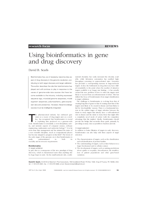 (PDF) Using bioinformatics in gene and drug discovery