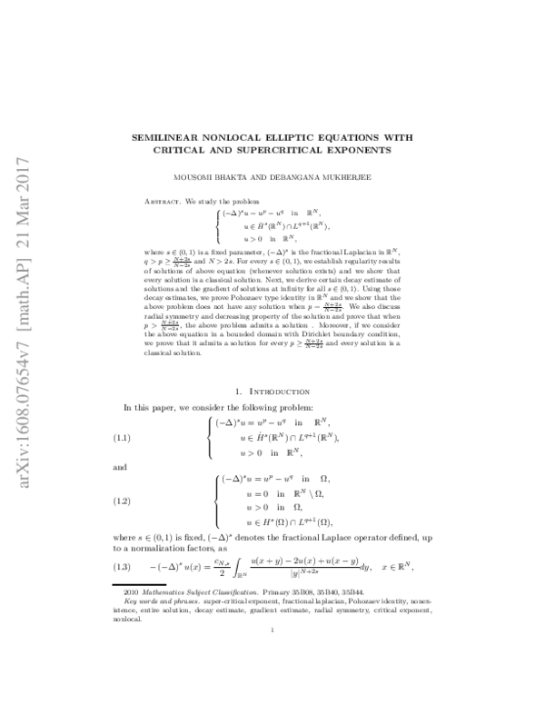 (PDF) Semilinear nonlocal elliptic equations with critical and ...