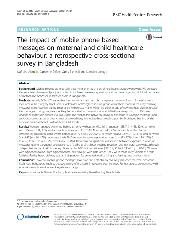 (PDF) The impact of mobile phone based messages on maternal and child ...